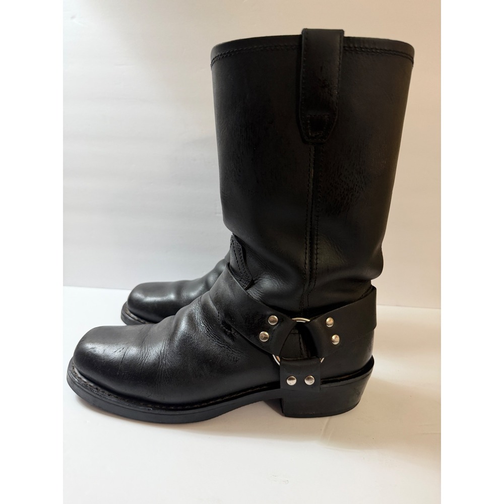 Dingo Dean Silver Harness Square Toe Black Leather Biker Cowboy Boots Mens 9